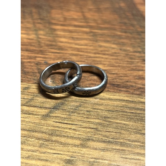 Vintage Sterling Silver Etched Band Rings Set Womens Size 6 Stamped Sterling